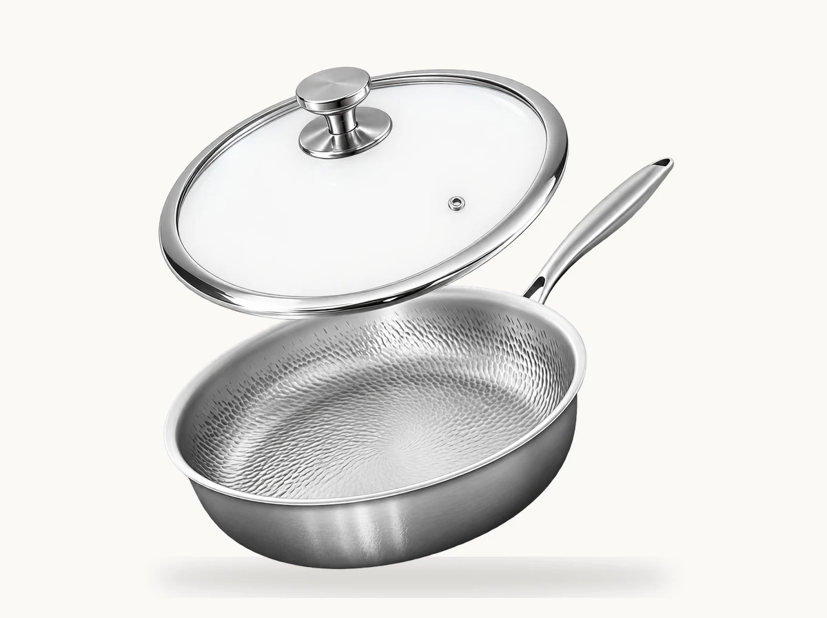 Joyhnny 11-Inch Pure Titanium Pro Pan on Natural Kitchen Countertop
